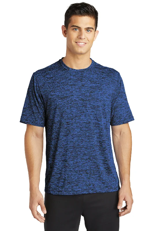 Sport-Tek Mens Electric Heather Moisture Wicking Short Sleeve Crewneck T-Shirt - Dark Royal Blue Electric