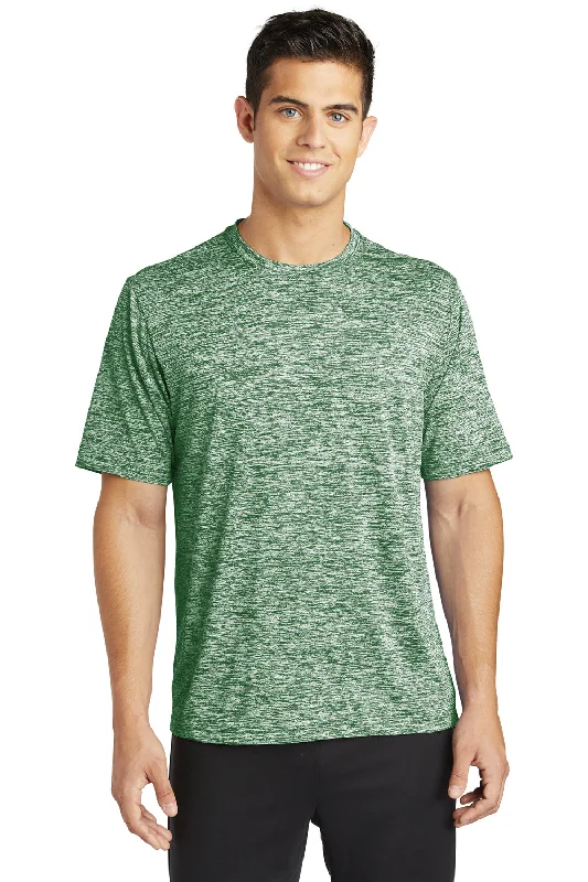 Sport-Tek Mens Electric Heather Moisture Wicking Short Sleeve Crewneck T-Shirt - Forest Green Electric