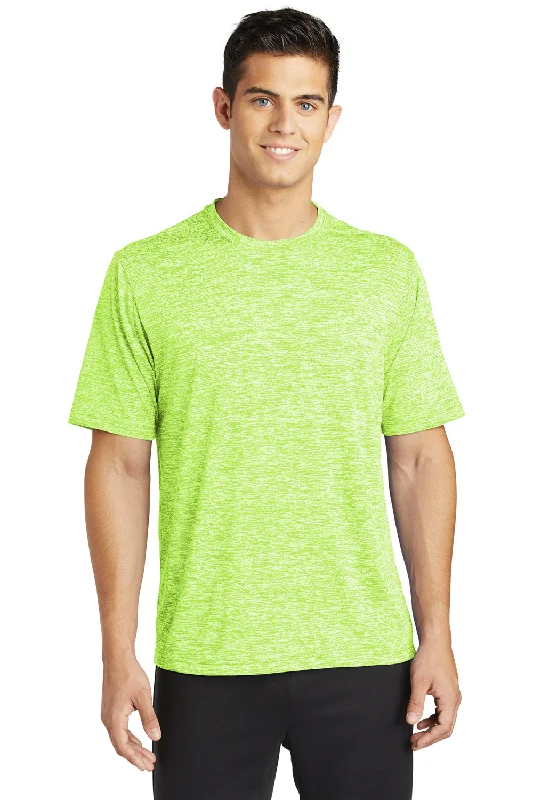 Sport-Tek Mens Electric Heather Moisture Wicking Short Sleeve Crewneck T-Shirt - Lime Shock Green Electric