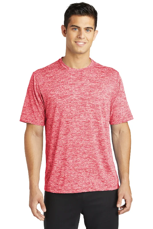 Sport-Tek Mens Electric Heather Moisture Wicking Short Sleeve Crewneck T-Shirt - Deep Red Electric