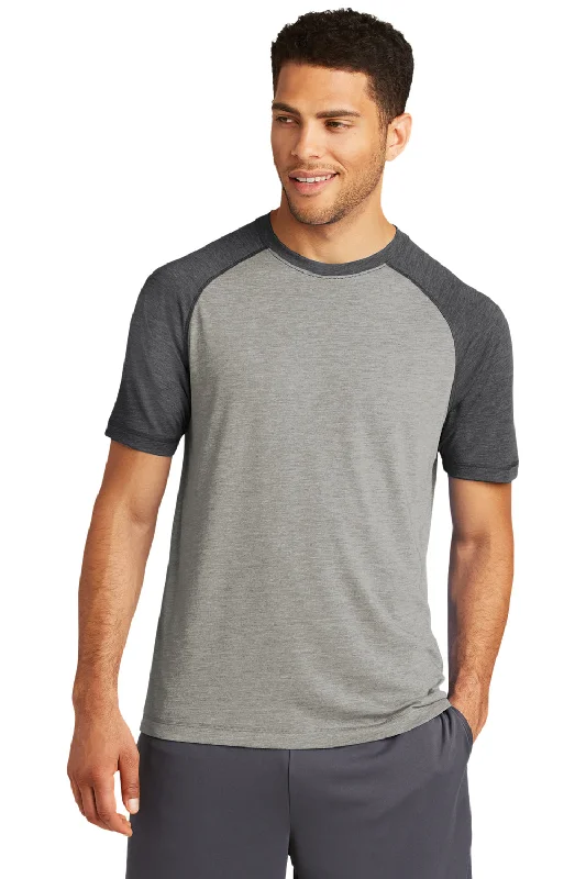 Sport-Tek Mens Moisture Wicking Short Sleeve Crewneck T-Shirt - Heather Light Grey/Heather Dark Grey