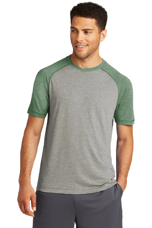 Sport-Tek Mens Moisture Wicking Short Sleeve Crewneck T-Shirt - Heather Light Grey/Heather Forest Green