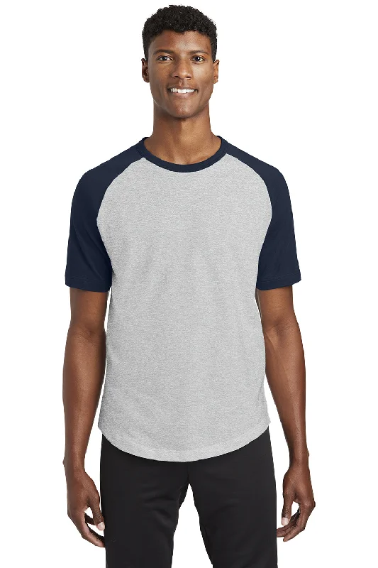 Sport-Tek Mens Short Sleeve Crewneck T-Shirt - Heather Grey/Navy Blue