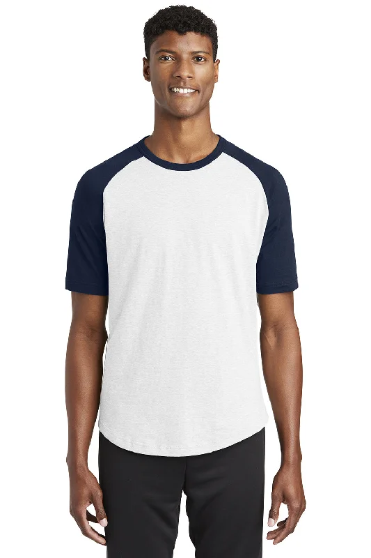 Sport-Tek Mens Short Sleeve Crewneck T-Shirt - White/Navy Blue