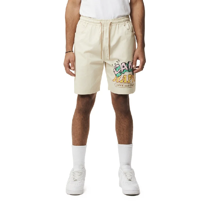 Fun Graphic Polished Twill Shorts - Ecru