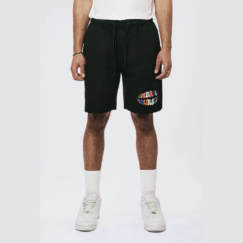 Graphic Heavy Textured Twill Shorts - Black