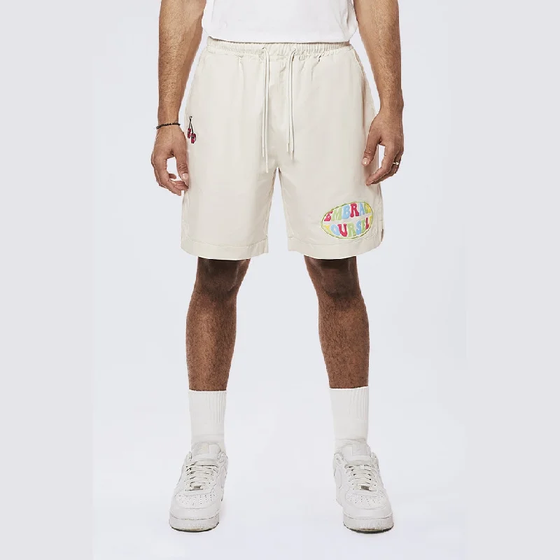 Graphic Heavy Textured Twill Shorts - Chalk