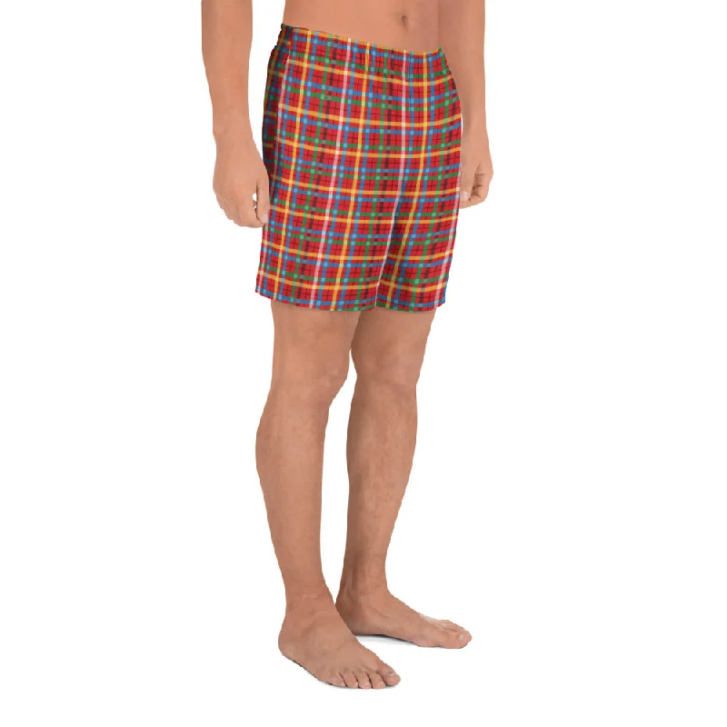 Men's Plaid Athletic Long Shorts