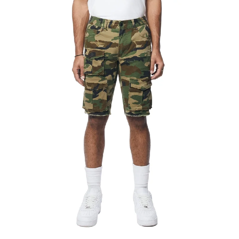 Slim Multi Cargo Twill Shorts - Wood Camo