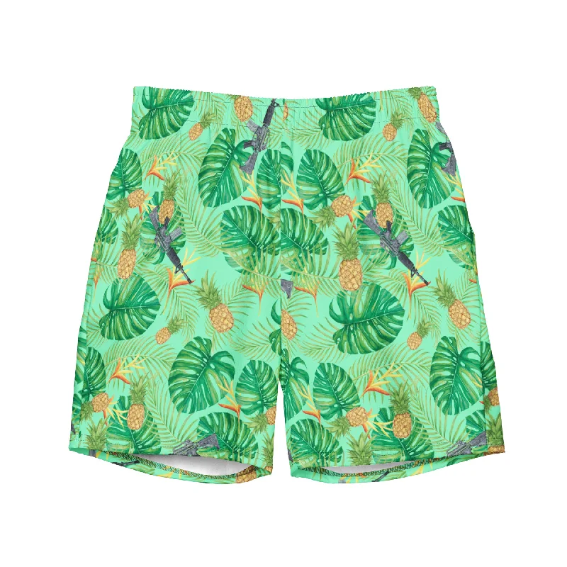 Pineapples and Carbines Hawaiian Print Men's Swim Trunks