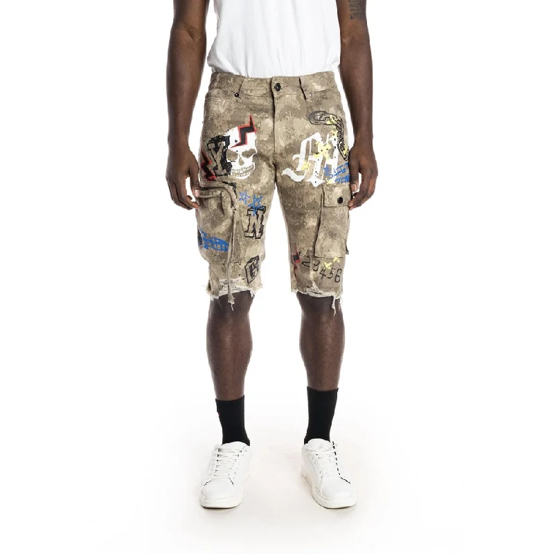 Slim Printed Fashion Twill  Cargo Short - Neutral Camo