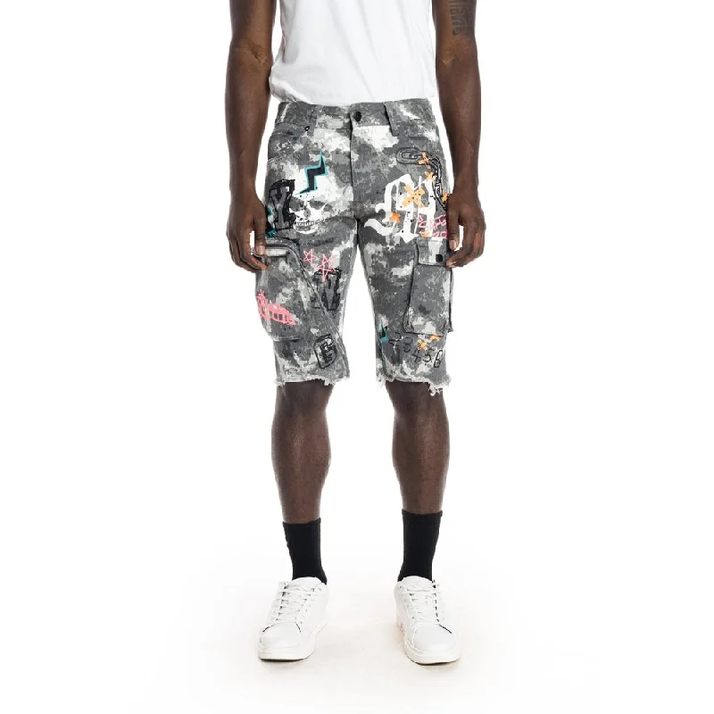 Slim Printed Fashion Twill  Cargo Short - Steel Camo