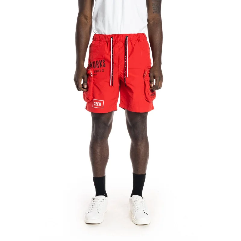 Printed Utility Fashion Shorts - Red