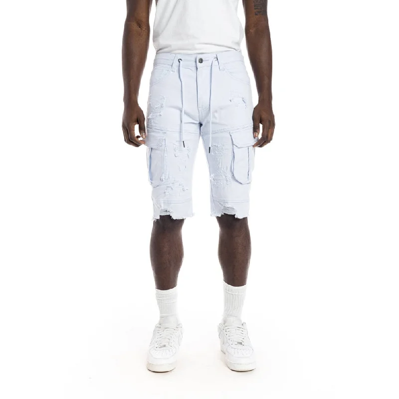 Slim Rip And Repair Semi Basic Twill Short - Pale Blue